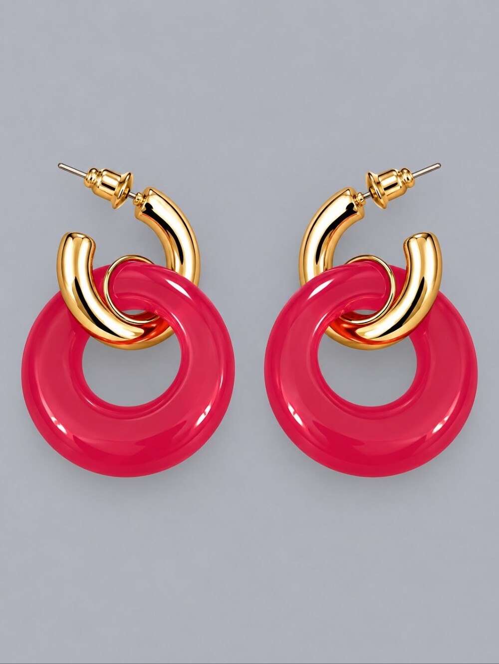 3/$30 Gold & Hot Pink Hoop Drop Earrings